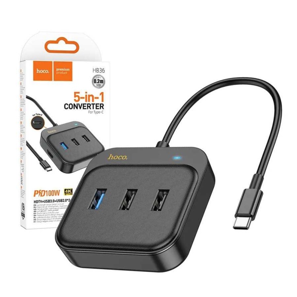 Adaptor multiport RJ45 USB Hoco HB35, 1.2m - Negru