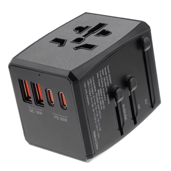 Adaptor priza EU la US, UK, AUS, PD20W, Techsuit, HHT904 - Negru