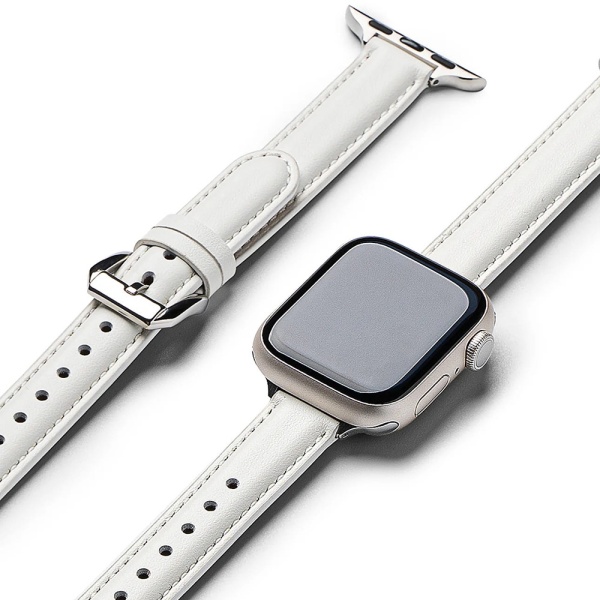 Curea Apple Watch 1/2/3/4/5/6/7/8/9/10/SE/SE 2/Ultra/Ultra 2 (42/44/45/46/49mm) Ringke Leather One Slim - Alb
