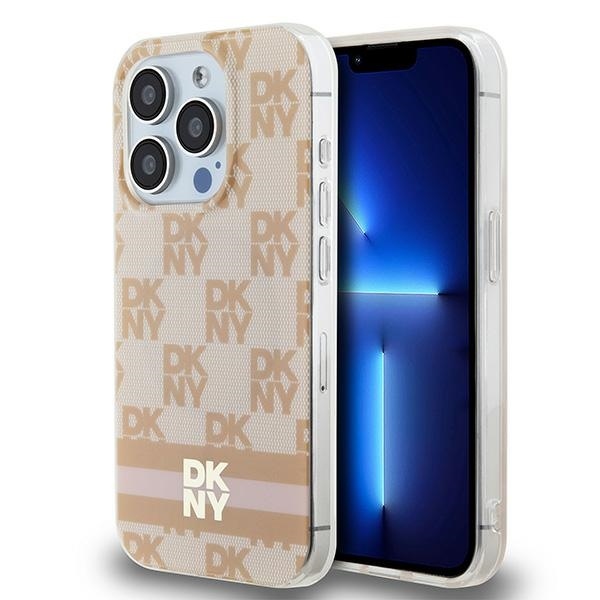 Husa iPhone 15 Pro Max - DKNY IML Checkered Mono Pattern & Printed Stripes MagSafe (DKHMP15XHCPTSP) - Pink