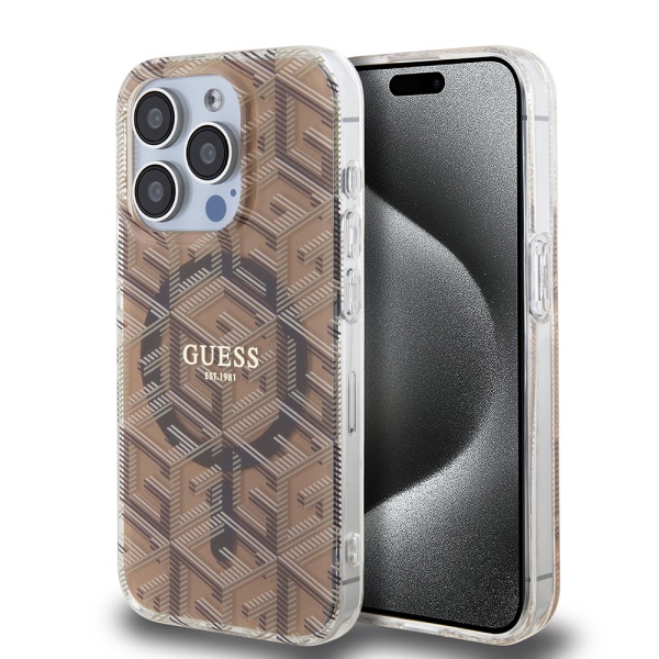 Husa iPhone 15 Pro Max originala Guess IML GCube MagSafe GUHMP15XHGCUSTGW - Maro