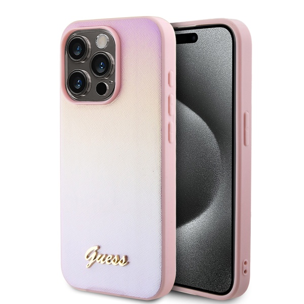 Husa originala Guess iPhone 15 Pro Max Saffiano Iridescent Script GUHCP15XPSAIRSP - Roz