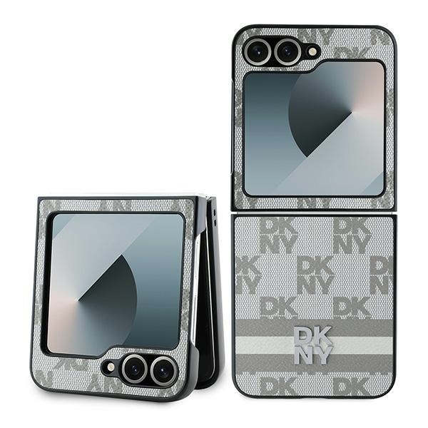 Husa Samsung Galaxy Z Flip6 - DKNY Leather Chequered Pattern Printed Stripes (DKHCZF6PCPTSSE) - Beige