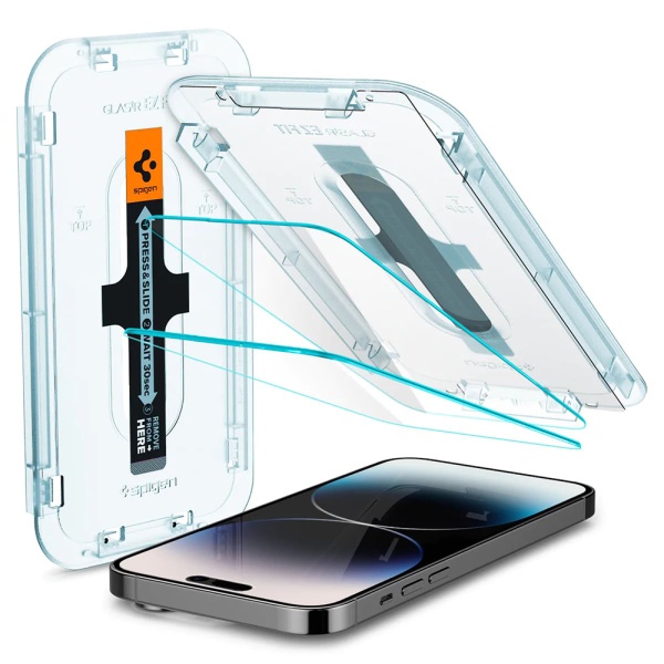 [Pachet 2x] Folie iPhone 14 Pro Max Spigen Glas.tR EZ Fit, Clear