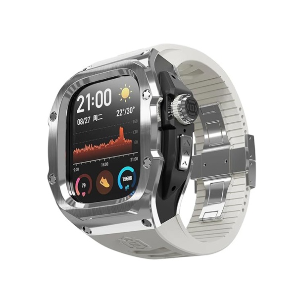 [Pachet 360°] Husa + curea Apple Watch 7 / 8 / 9 (45mm) ShellBox Waterproof IP68 - Argintiu