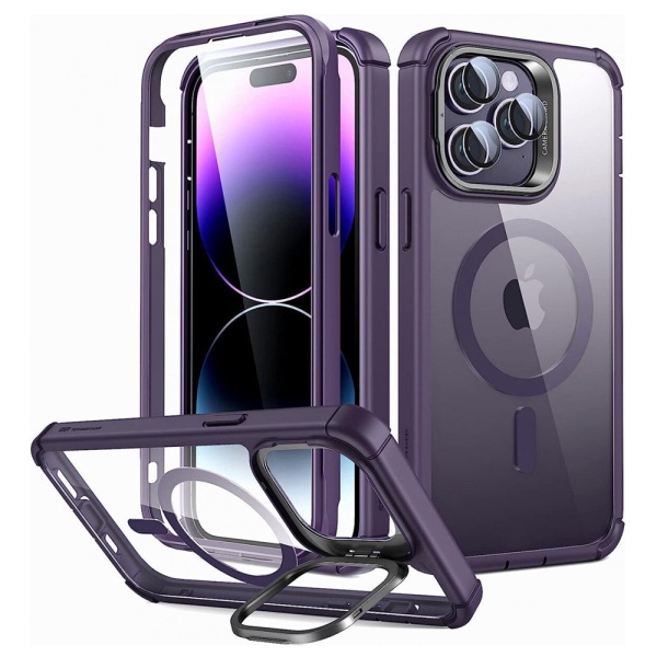 [Pachet 360°] Husa + folie iPhone 14 Pro Max ESR Shock Armor Kickstand HaloLock - Violet