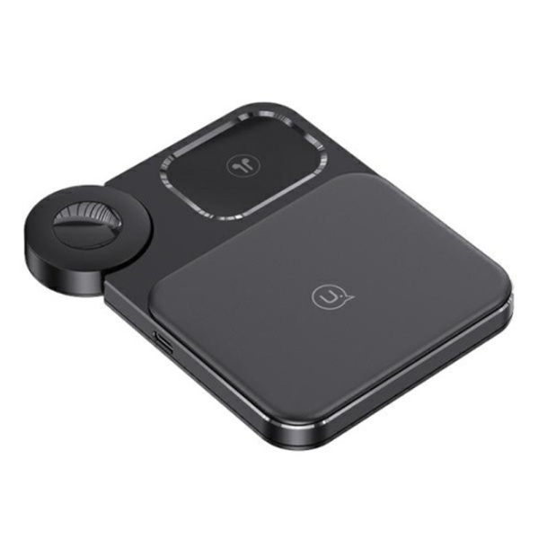 Statie de incarcare 3 in 1 - iPhone, iWatch, AirPods, 15W, 3A - Usams, Negru