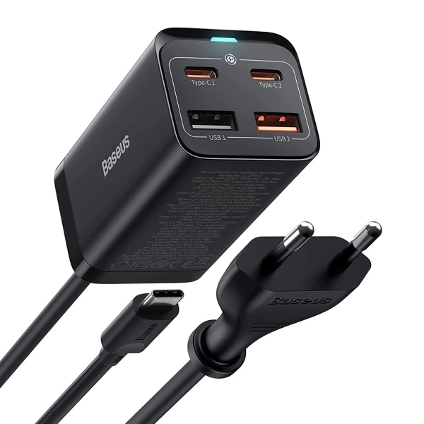Statie de incarcare Baseus GaN3 Pro (CCGP040101) - 2xUSB-C, PD 65W, 2xUSB-A, 5A, cu cablu de la tipul C la tipul C - negru
