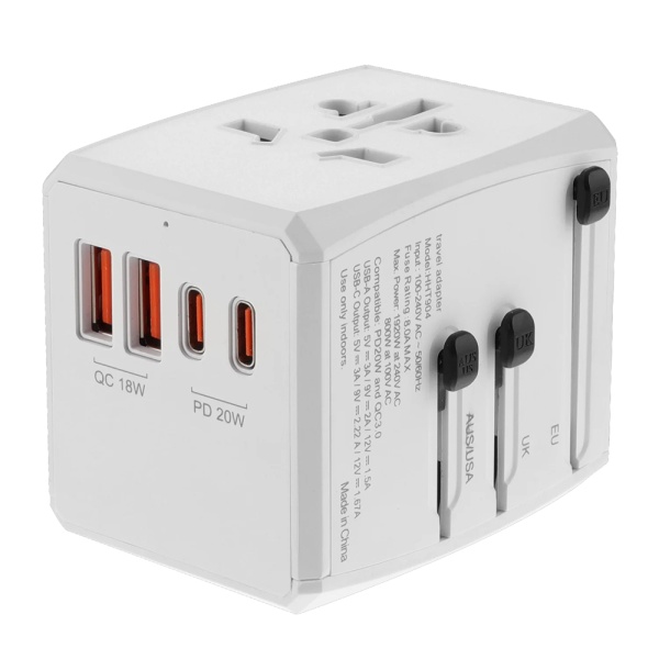 Adaptor priza EU la US, UK, AUS, PD20W, Techsuit, HHT904 - Alb