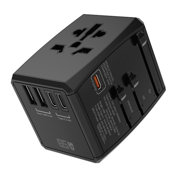 Adaptor priza universal PD65W, 2xUSB, 3xType-C Techsuit, HHT906 - Negru