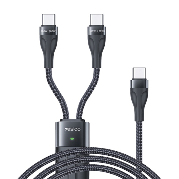 Cablu date 100W Type-C la 2xType-C Yesido CA88, 1.4m, negru