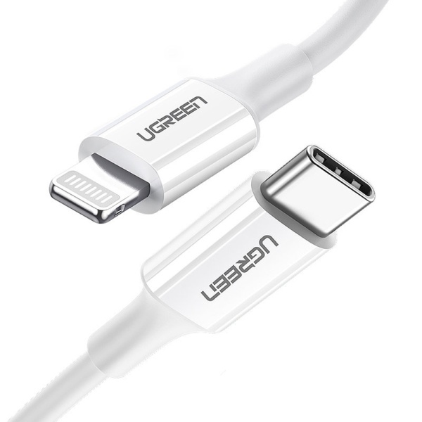 Cablu de Date Type-C la Lightning MFI Ugreen, 2m, 3A, alb, 60749, Alb