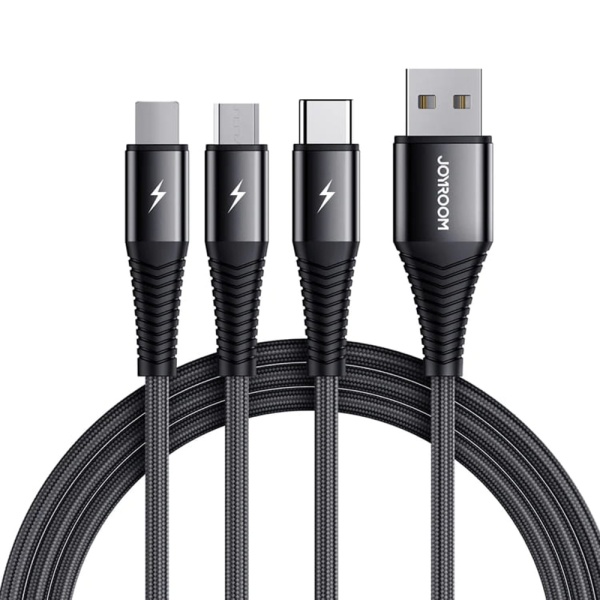 Cablu iPhone, tip C, Micro-USB JoyRoom, 3A, 1.2m, negru, S-1230G4