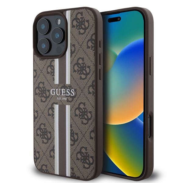 HHusa originala Guess iPhone 16 Pro Hardcase 4G Printed Stripes MagSafe - Maro