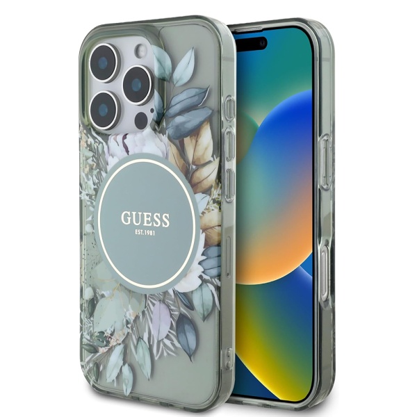 Husa Guess iPhone 16 Pro Liquid Glitter Flower MagSafe, GUHMP16LLFMWTE- Verde