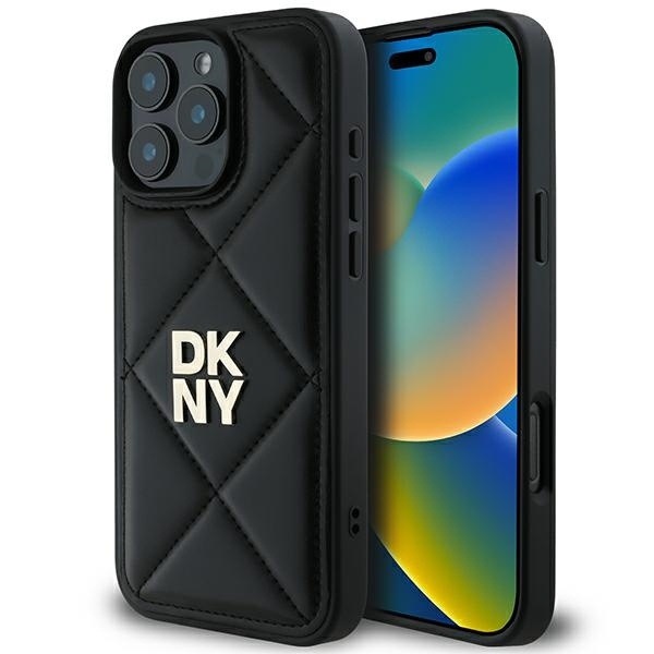 Husa iPhone 16 Pro Max - DKNY Leather Quilted Stack Logo (DKHCP16XPQDSLK) - Black