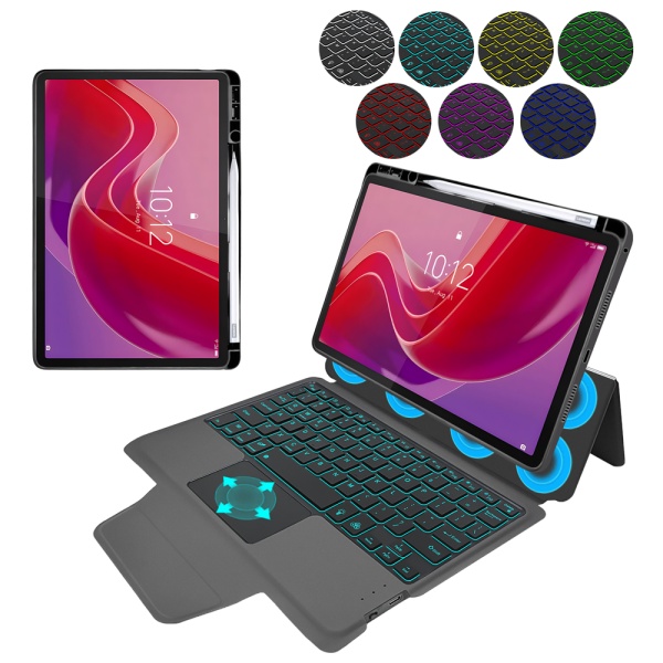 Husa Lenovo Tab M11, KeyTab Pro (with RGB Wireless Keyboard/Stylus Pen Holder, Techsuit- Negru