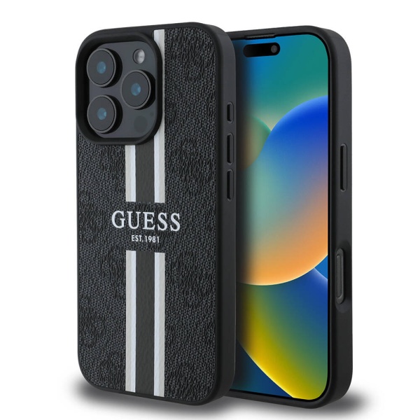 Husa originala Guess iPhone 16 Pro Hardcase 4G Printed Stripes MagSafe - Negru