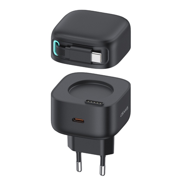 Incarcator de perete Usama Seria XMF (US-CC202) - incarcare rapida GaN, USB-C PD35W cu cablu retractabil de tip C, 80 cm - Negru