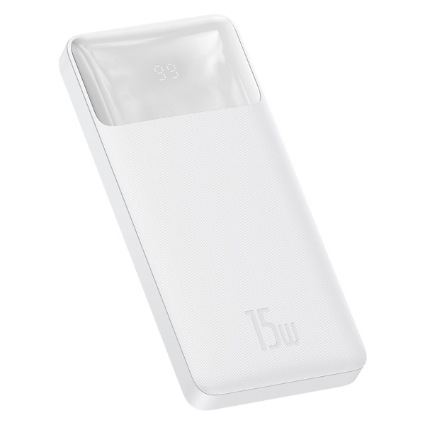 Baterie Externa Bipow Baseus (PPBD050002) - Display digital 2xUSB QC3.0, USB-C 10000mAh 15W + Cablu Micro-USB 0.25m - Alb
