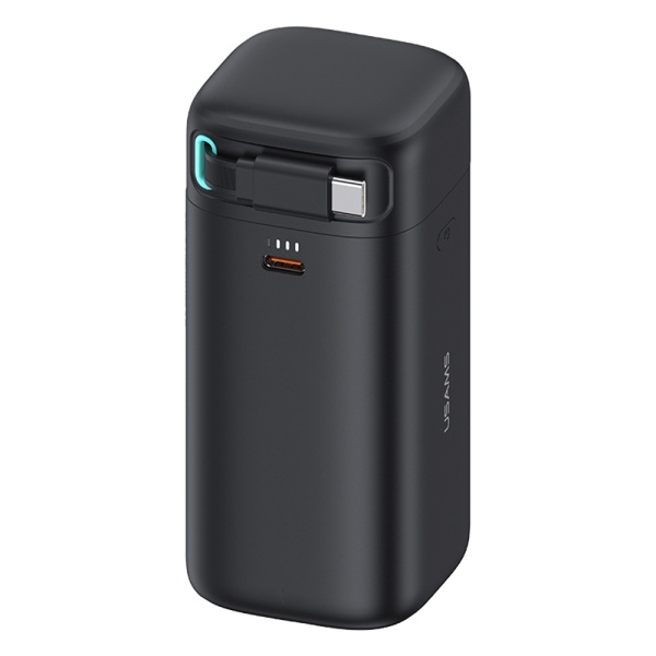 Baterie Externa Usams - seria XMF (US-CD216) - GaN USB-C PD45W de incarcare rapida cu cablu retractabil de tip C, 80 cm - negru