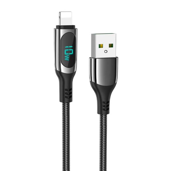 Cablu USB la iPhone cu Display LED Hoco S51, 2.4A, 1.2m, negru