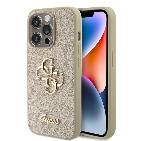 Husa Guess Glitter Script Big 4G iPhone 15 Pro cu sclipici GUHCP15LHG4SGD - Auriu