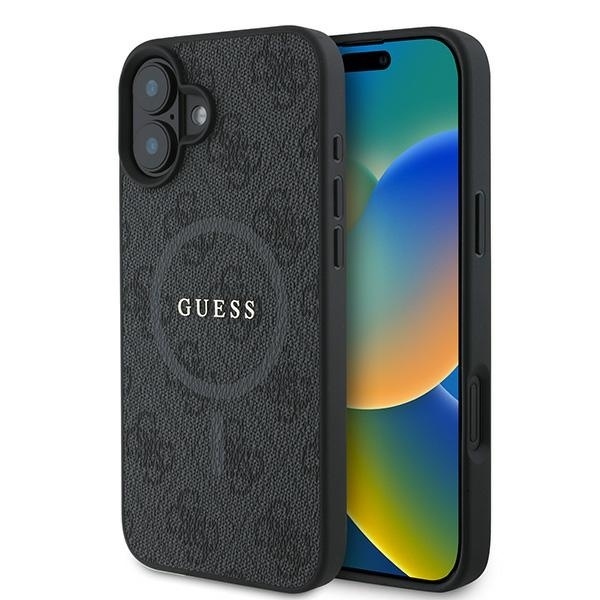 Husa Guess iPhone 16 Plus 4G Collection Leather MagSafe, GUHMP16MG4GFRK - Negru