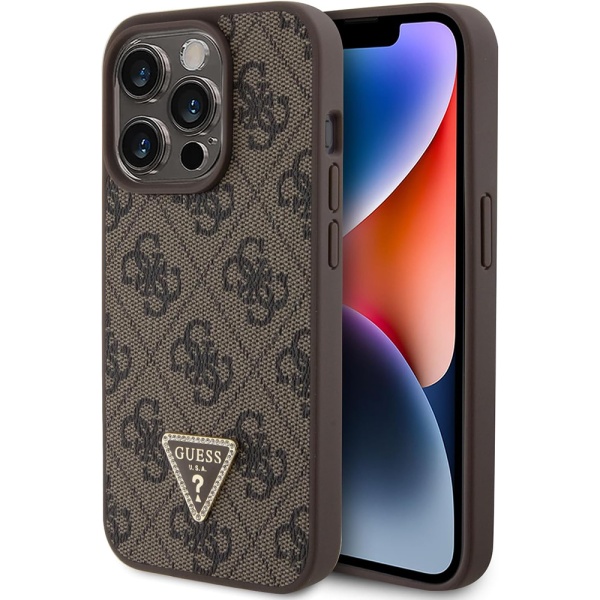 Husa iPhone 15 Pro Max Guess Leather 4G Triangle Strass GUHCP15XP4TDPW - Maro