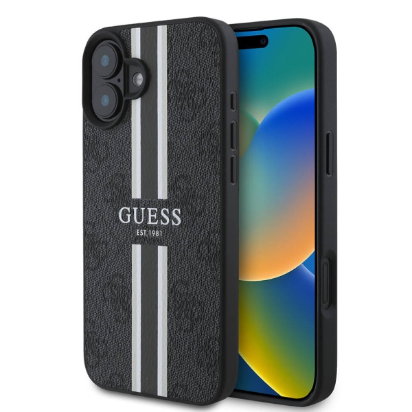 Husa iPhone 16 Plus Guess Hardcase 4G Printed Stripes MagSafe - Negru