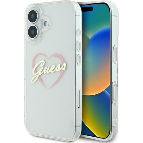 Husa iPhone 16 Plus Guess IML Heart - Transparent