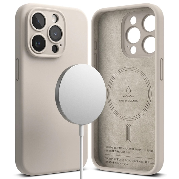 Husa MagSafe Silicon - Iphone 15 Pro, Bej