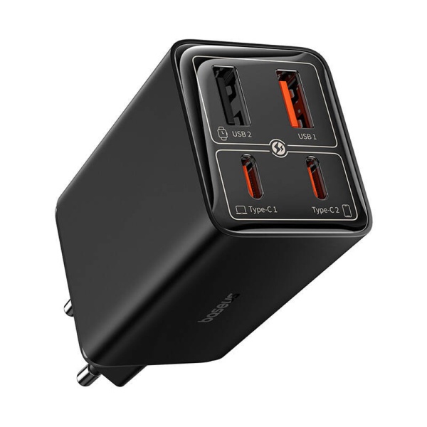 Incarcator de perete Baseus GaN (P10162701113-00) - 2x USB, 2x Type-C, 65W + tip C la Tip-C - negru