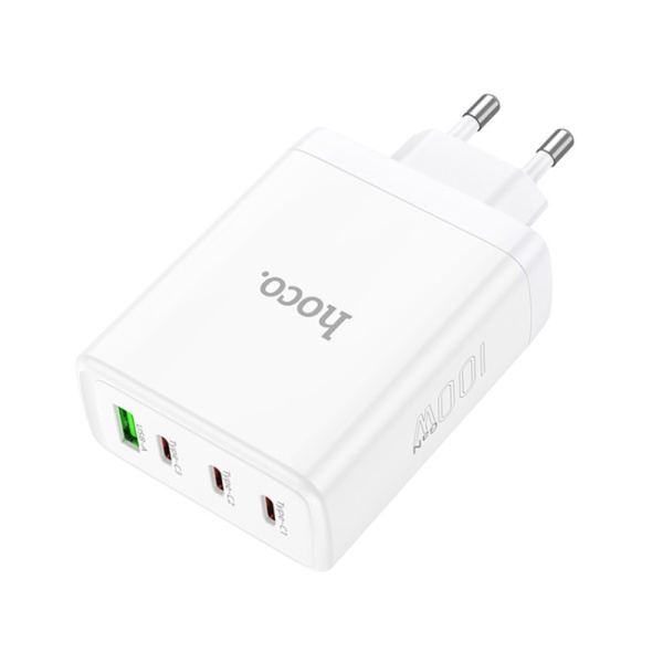 Incarcator priza 3xtip C, USB Fast Charge Hoco N31, 100W, alb