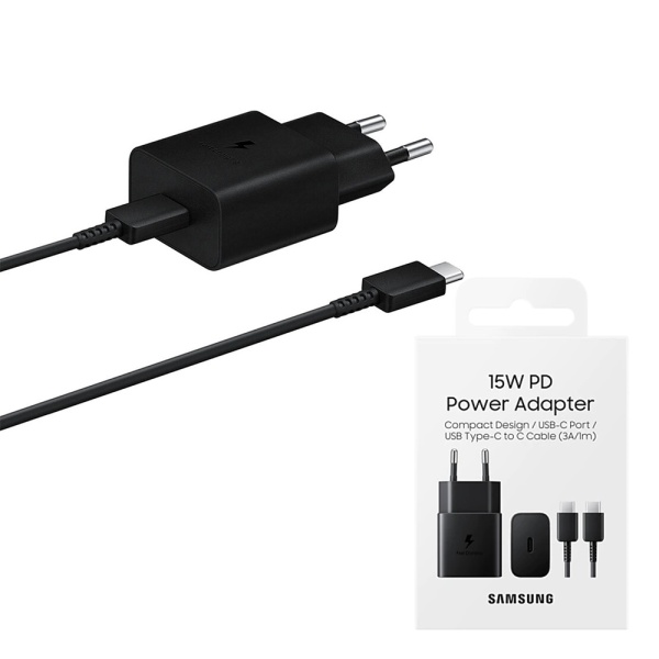 Incarcator Samsung tip C + cablu Type-C 15W EP-T1510XBEGEU, Negru