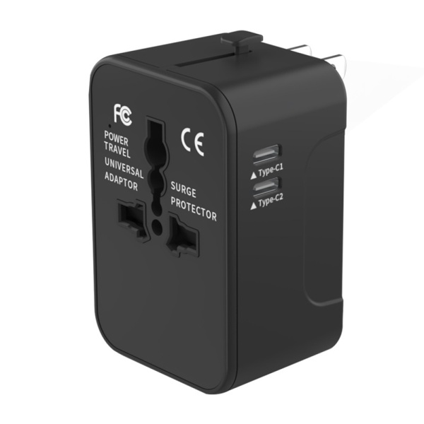 Adaptor priza EU la US, UK, AUS, 2 x USB-C, Techsuit, HHT202-2C - Negru