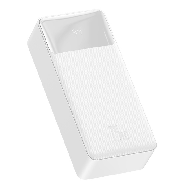 Baterie Externa Bipow Baseus (PPBD050202) - Display digital 2xUSB, USB-C, Micro-USB 30000mAh 15W + Cablu Micro-USB 0,25m - Alb
