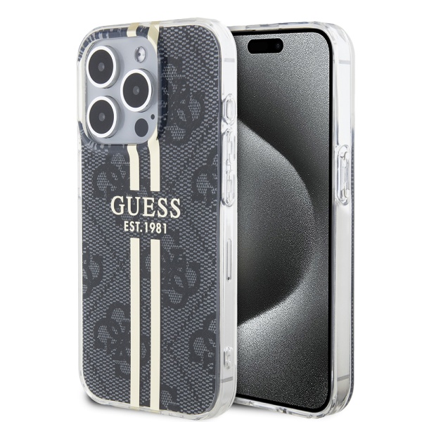Husa Guess Hardcase IML 4G Gold Stripe iPhone 15 Pro Max, GUHCP15XH4PSEGK- Negru