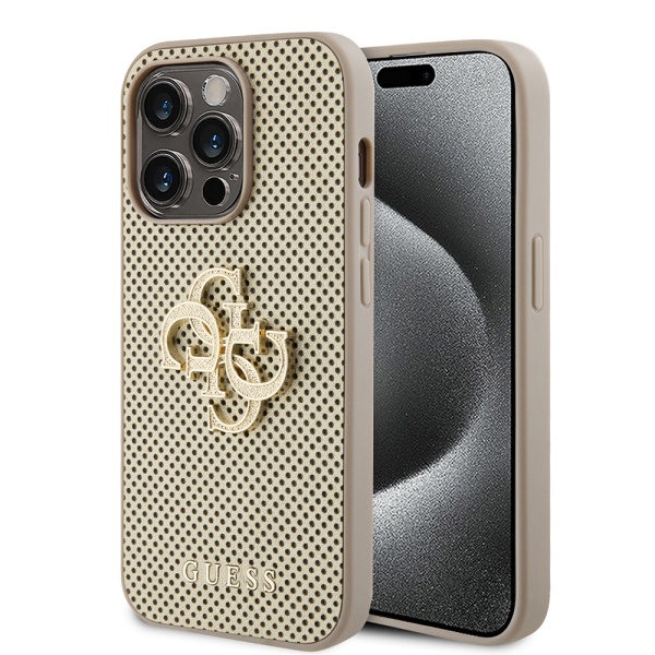 Husa iPhone 15 Pro Guess Leather Perforated 4G GUHCP15LPSP4LGD- Auriu