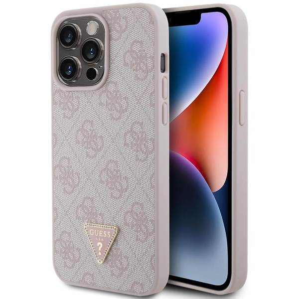 Husa iPhone 15 Pro Max Guess Leather 4G Triangle Strass GUHCP15XP4TDPP - Roz