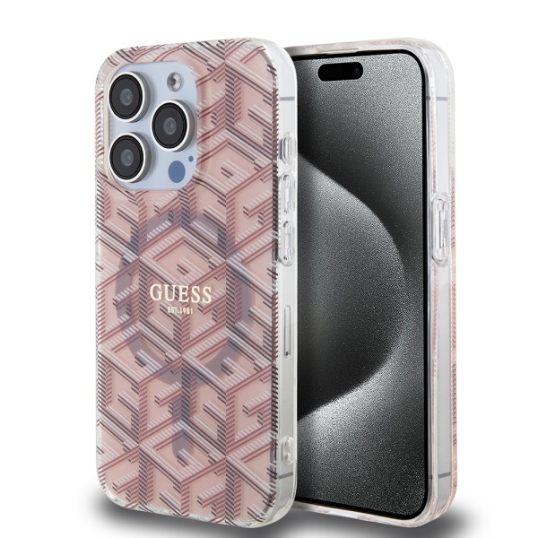 Husa iPhone 15 Pro Max originala Guess IML GCube MagSafe GUHMP15XHGCUSTGP- Roz