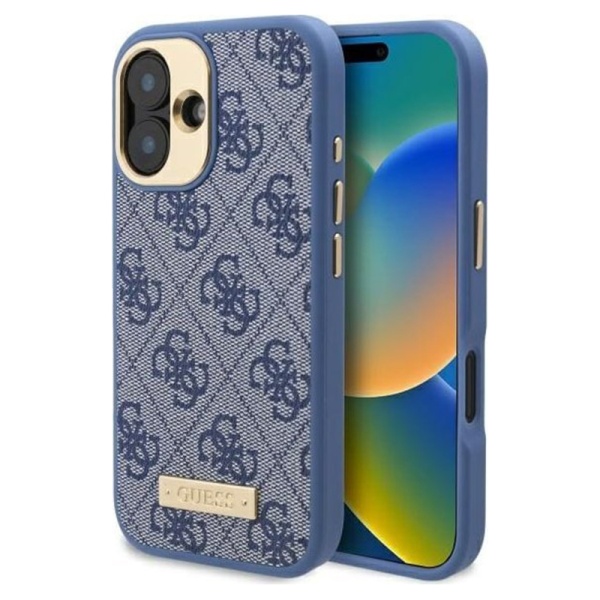 Husa iPhone 16 Plus Guess Hardcase 4G Logo Plate MagSafe - Albastru