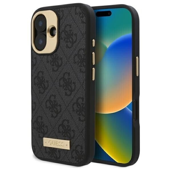 Husa iPhone 16 Plus Guess Hardcase 4G Logo Plate MagSafe - Negru