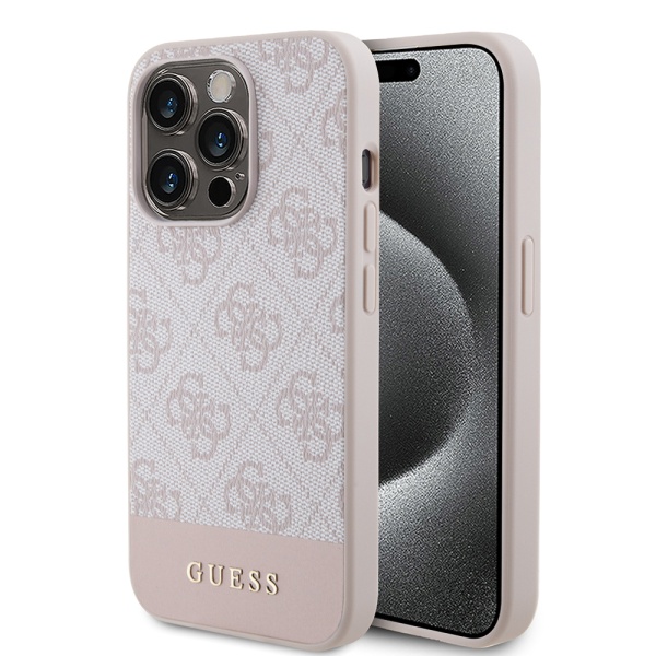 Husa originala Guess iPhone 15 Pro Hardcase 4G Stripe Collection GUHCP15LG4GLPI- Roz