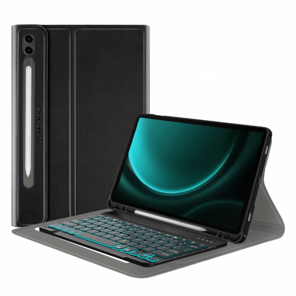 Husa Samsung Galaxy Tab S9 FE Plus cu tastatura magnetica wireless RGB/pencil holder Techsuit CozyTab - Negru