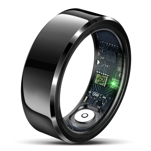 Inel Smart Techsuit (R6) - Unisex, Monitorizeaza ritmul cardiac, Saturatia de oxigen, Tracker pentru somn și fitness, IP68, Dimensiune 19mm - Negru