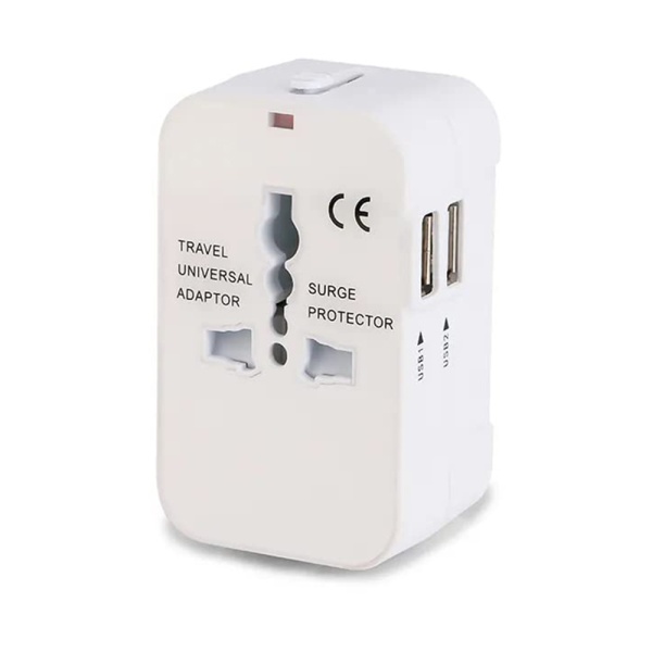 Adaptor priza EU la US, UK, AUS, 2 x USB, Techsuit, HHT202 - Alb