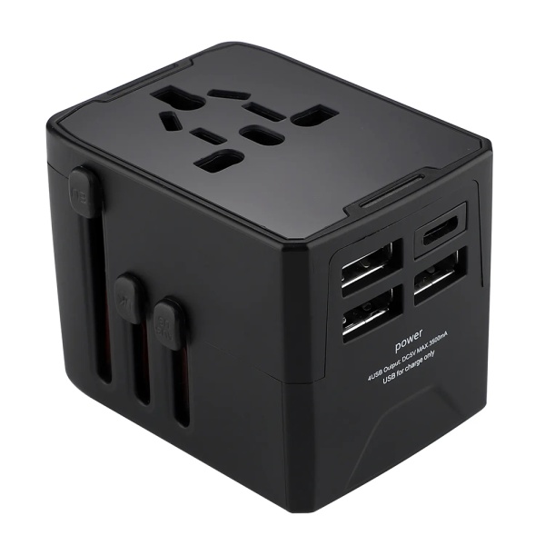 Adaptor priza EU la US, UK, AUS, 3xUSB, Type-C Techsuit, HHT904 - Negru