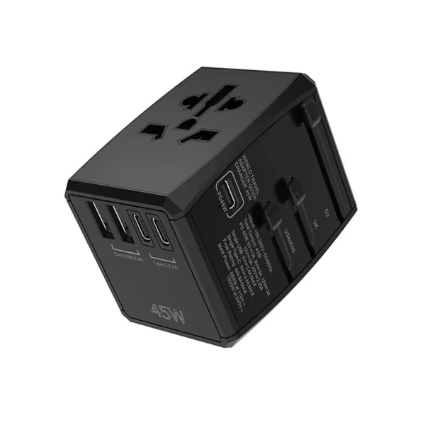 Adaptor priza universal PD45W, 2xUSB, 3xType-C Techsuit, HHT905 - Negru