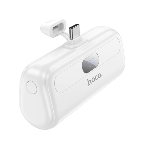 Baterie Externa Hoco - Cool (J116) - Mini incarcare de buzunar pentru USB-C cu afisaj digital LED, 5000mAh - Alb
